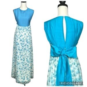 Vintage Handmade Cottagecore Ditsy Floral Prom Dress Sz S Feminine Bow Sash 70s